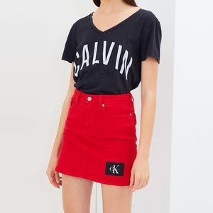 ❌SOLD❌ Calvin Klein Red Denim Skirt Size 29